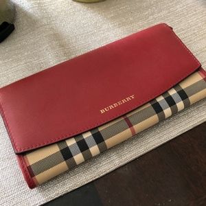 Burberry wallet - red leather & house check canvas
